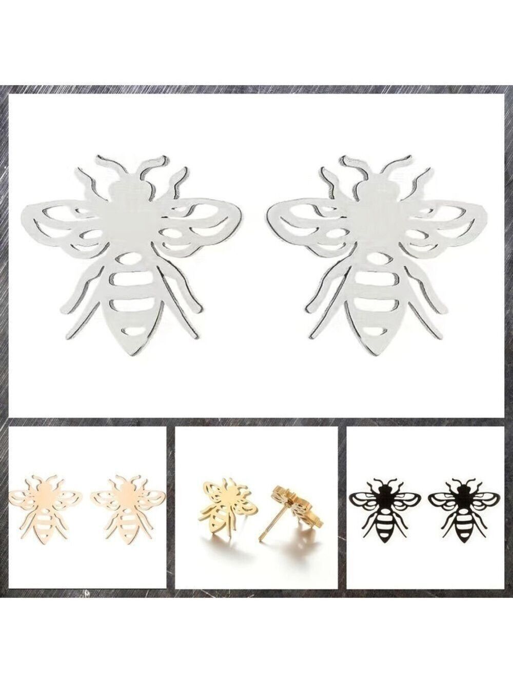 Bumble Bee Stainless Steel Stud Earrings #814 (Color: Silver)